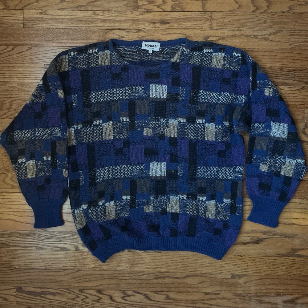 VTG. Mondo Made In Italy Men’s Cotton Blend Textured Sweater Blue Multi 50/Med